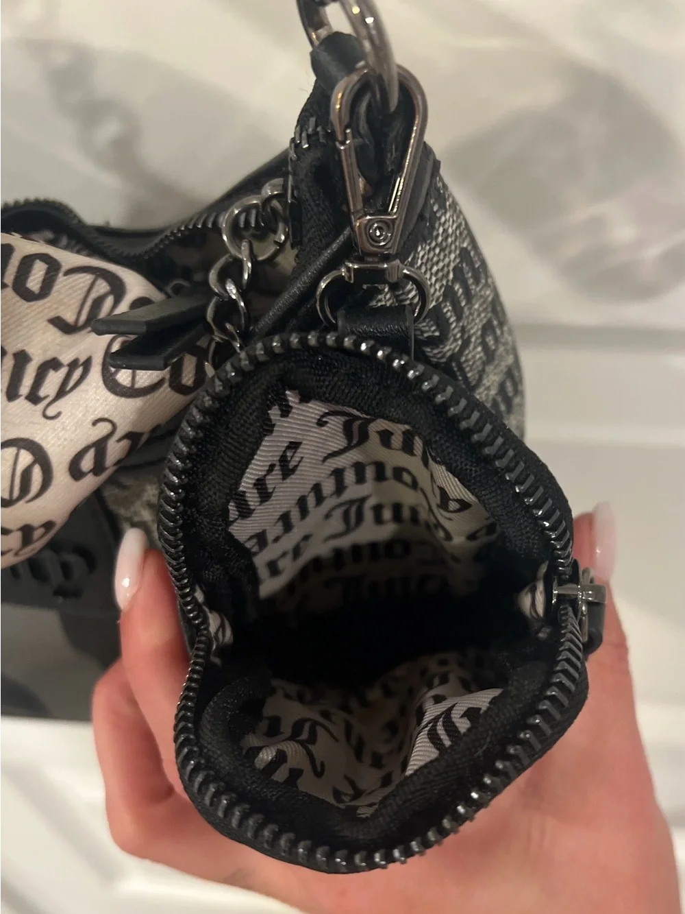 Juicy Couture Black Logo Jacquard Shoulder Bag with Detachable Pouch